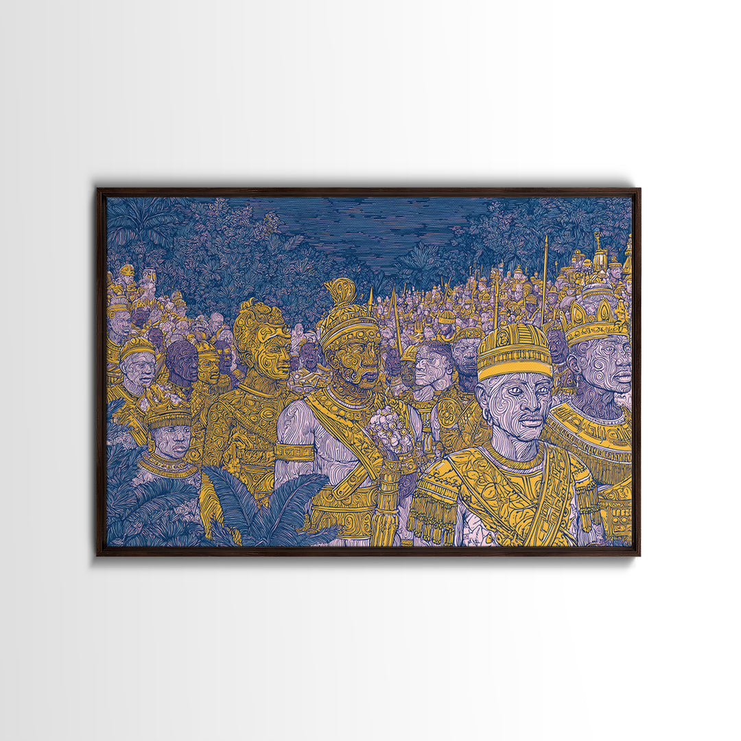 Golden African Kings And Queens Procession Wall Art, African Warrior Art, Black Culture Art, Tribal Queen Art, Bold Home Decor