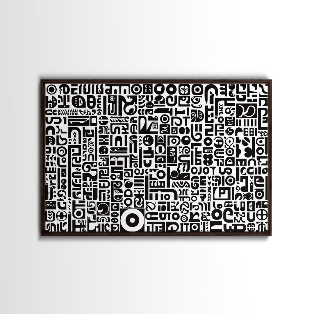 Black And White African Symbols Canvas Print, Abstract Ethnic Art, Tribal Pattern Wall Decor, Minimalist Office Art Gift