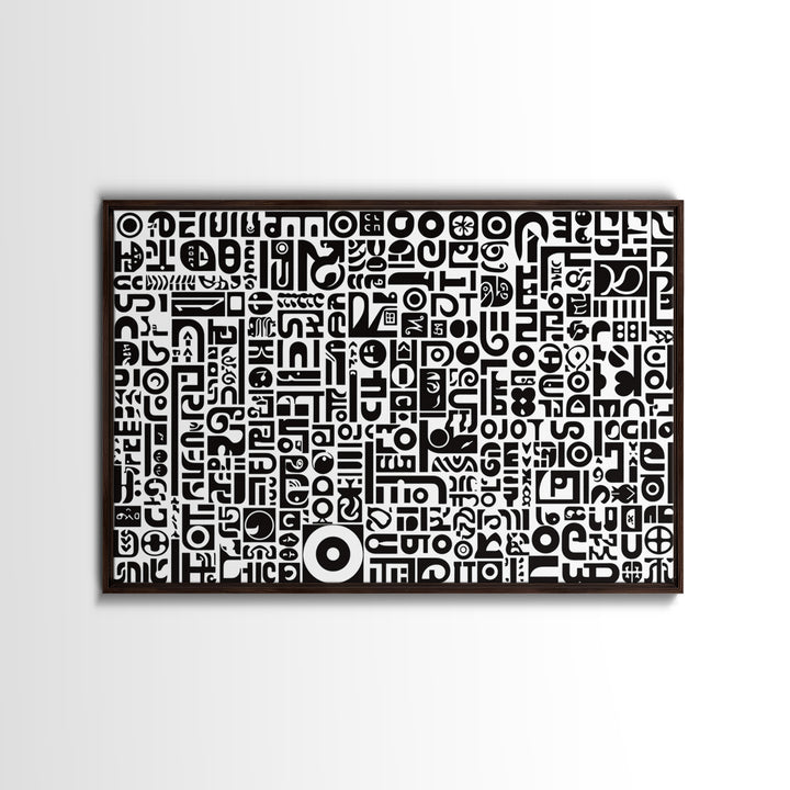 Black And White African Symbols Canvas Print, Abstract Ethnic Art, Tribal Pattern Wall Decor, Minimalist Office Art Gift