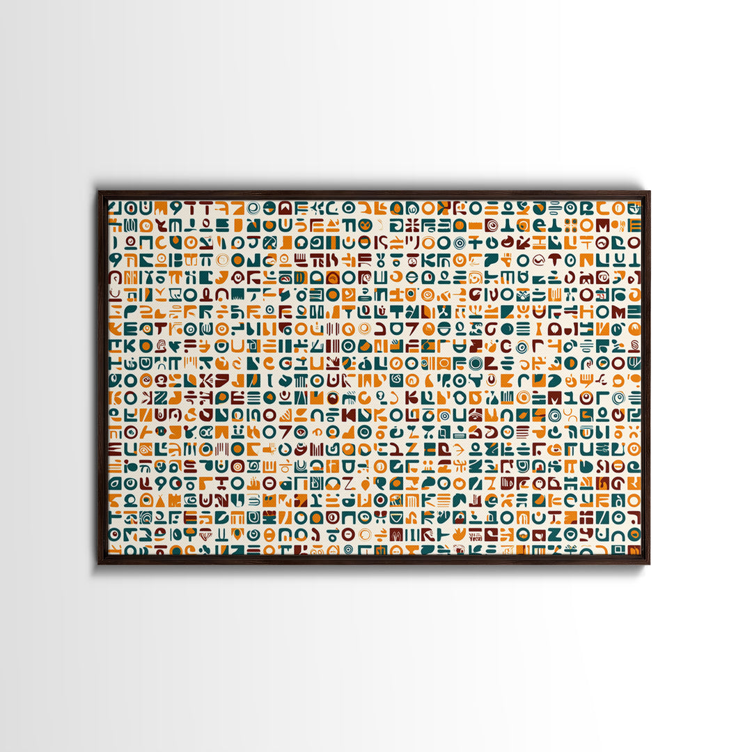 Teal And Orange African Symbol Pattern Canvas Print, Modern African Art Abstract, Cultural Wall Decor, Boho Office Art Gift