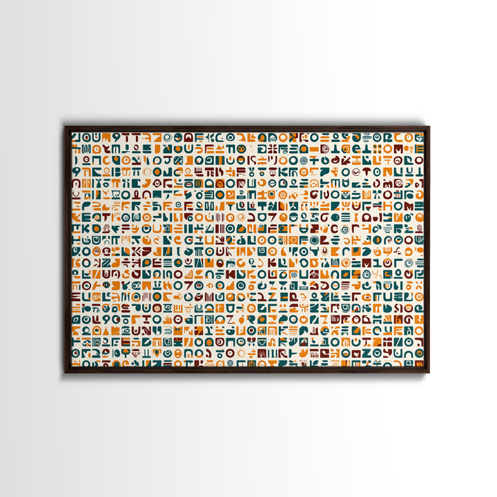 Teal And Orange African Symbol Pattern Canvas Print, Modern African Art Abstract, Cultural Wall Decor, Boho Office Art Gift