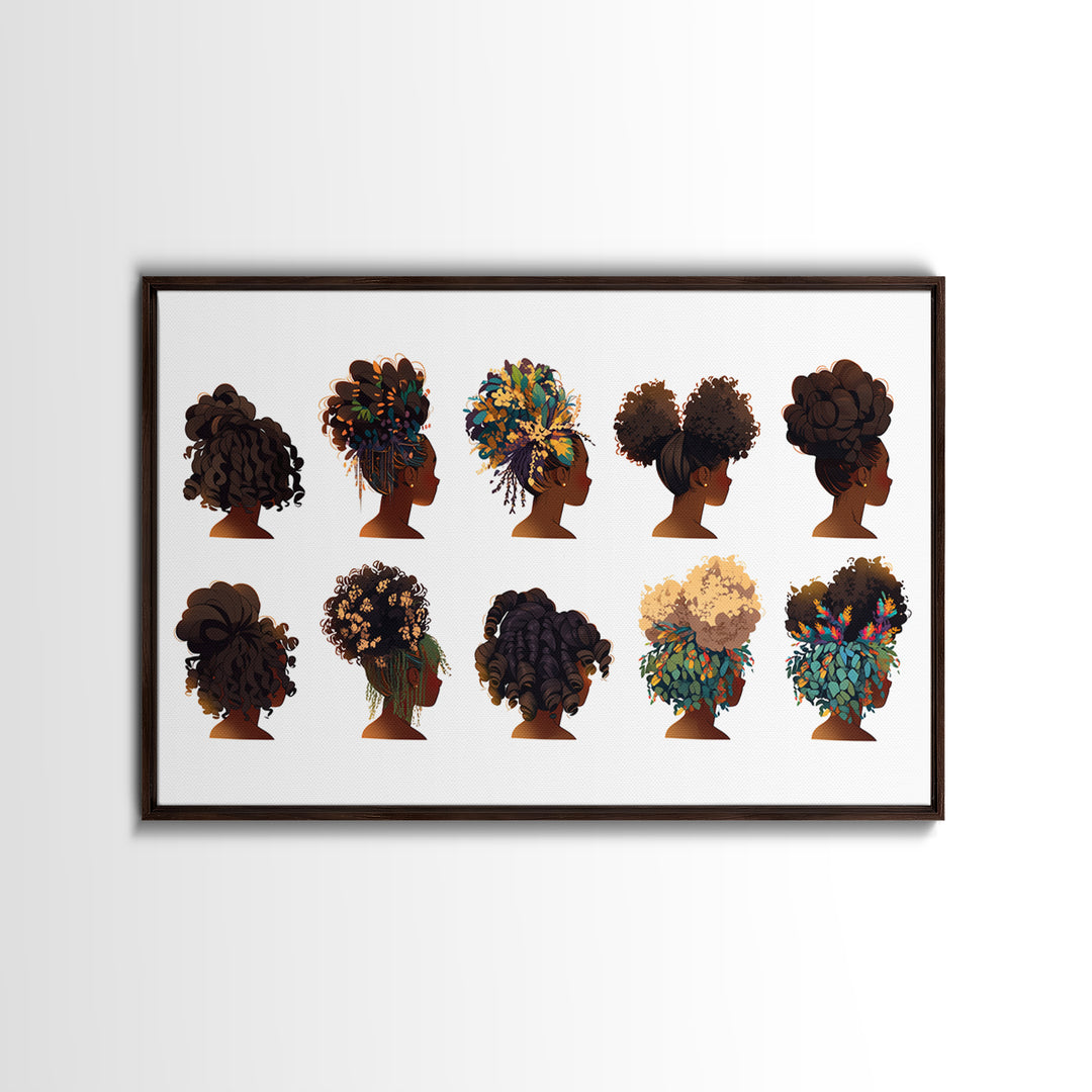 Black Women Natural Hairstyle Collection Wall Art, African Beauty Canvas Print, Salon Decor, Melanin Portrait Gift For Her