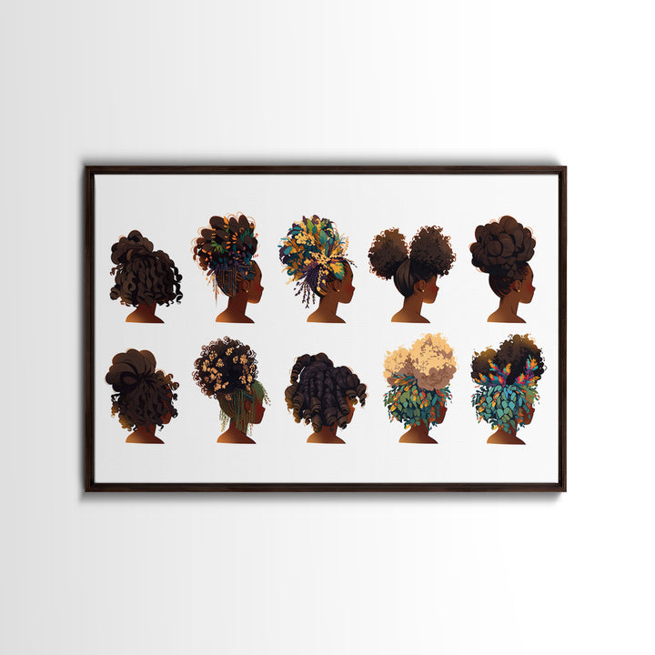 Black Women Natural Hairstyle Collection Wall Art, African Beauty Canvas Print, Salon Decor, Melanin Portrait Gift For Her