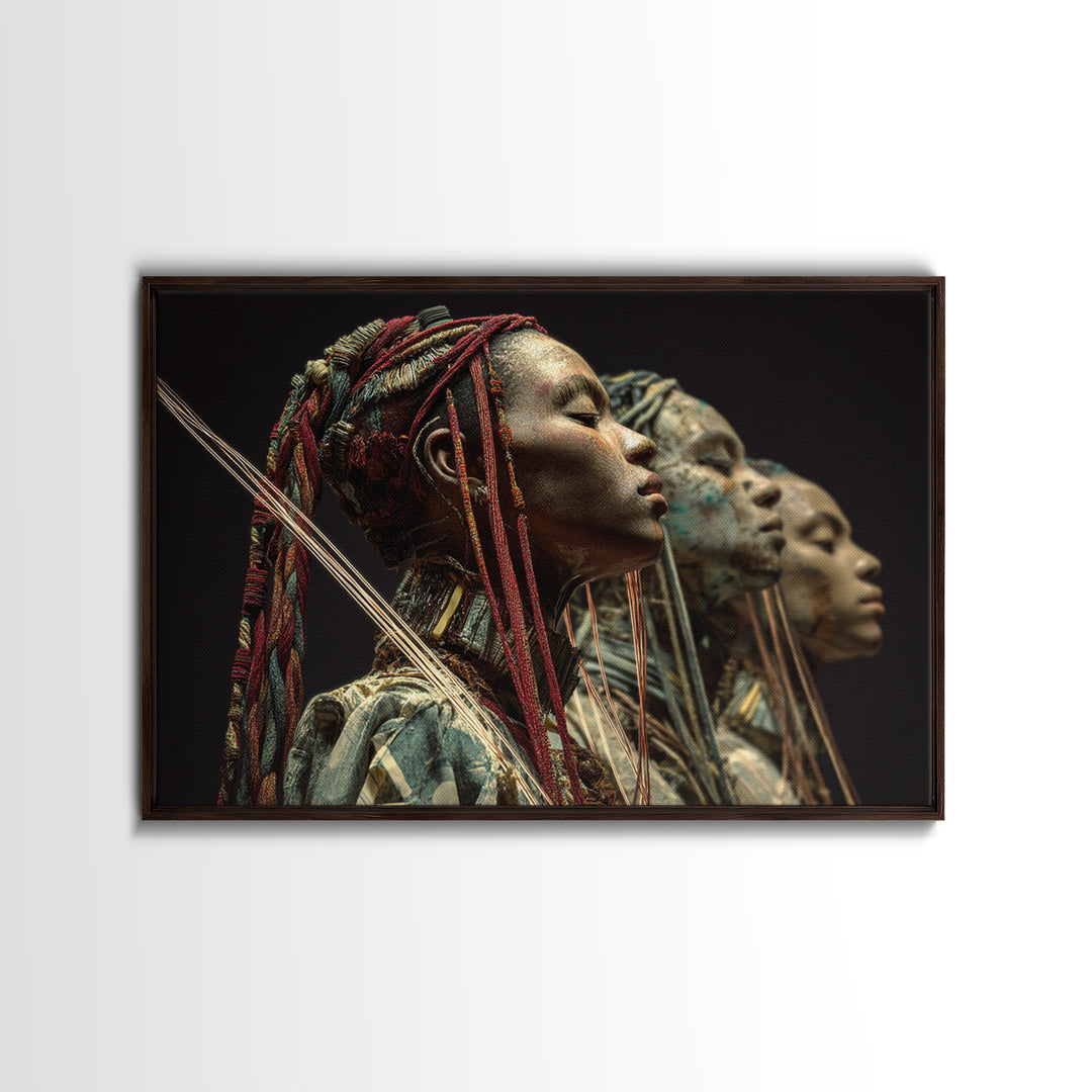 Three African Warrior Women Wall Art, African Tribal Art, Black Women Art, Cultural Wall Decor, Portrait Canvas Print Gift