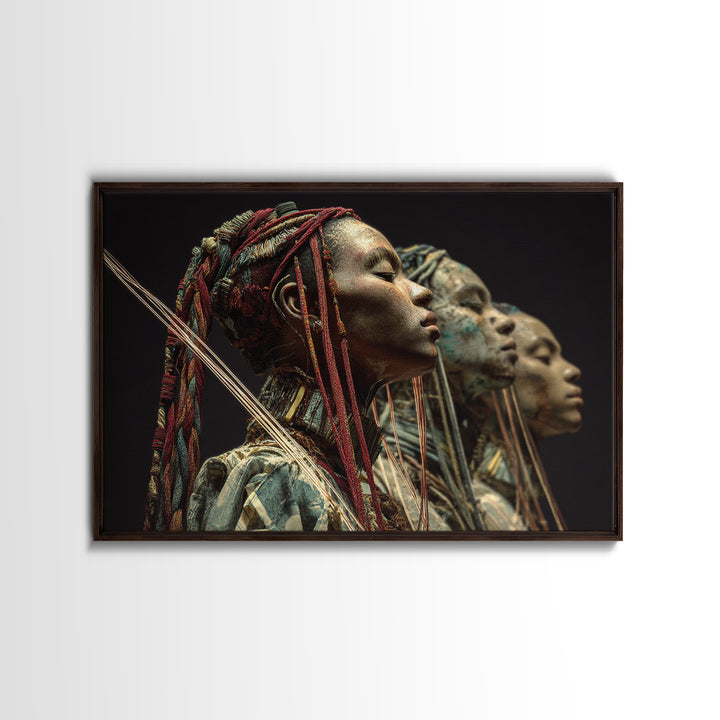 Three African Warrior Women Wall Art, African Tribal Art, Black Women Art, Cultural Wall Decor, Portrait Canvas Print Gift