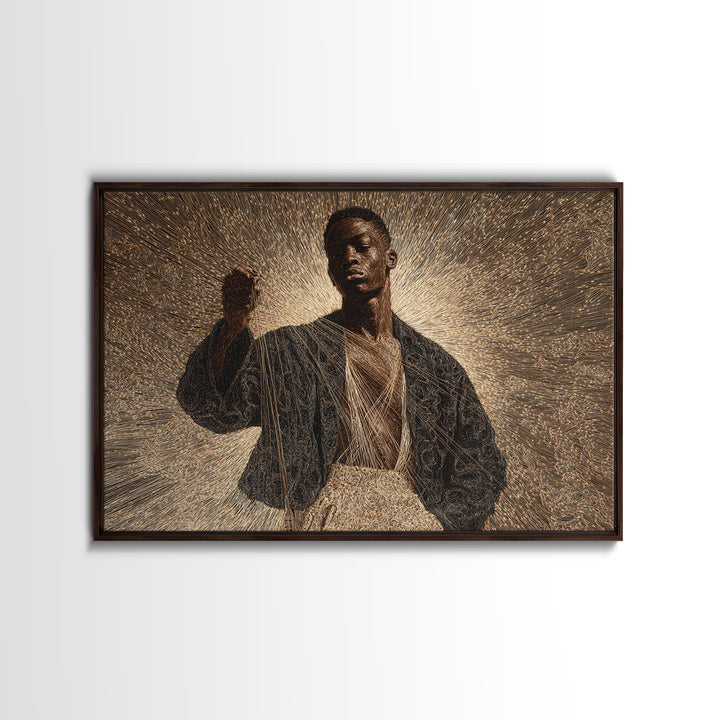 Radiant Black Man Halo Portrait Framed Canvas Print, Afrocentric Art, Black Culture Art, Spiritual Wall Art, Statement Decor