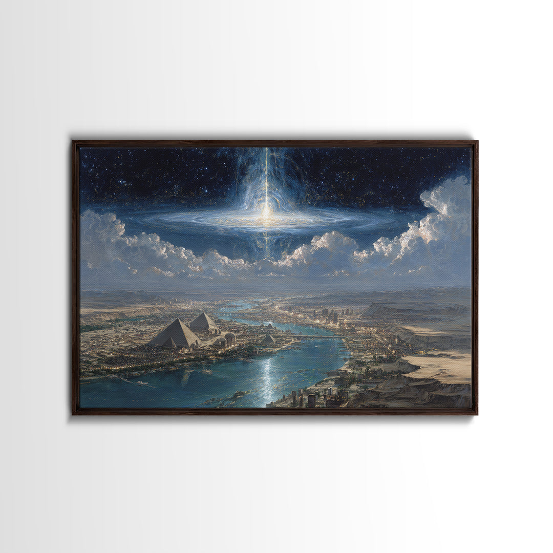 Cosmic Egyptian Pyramids Over Nile, Mystical African Wall Art, Spiritual Desert Landscape, Afrocentric Home Decor Gift Print