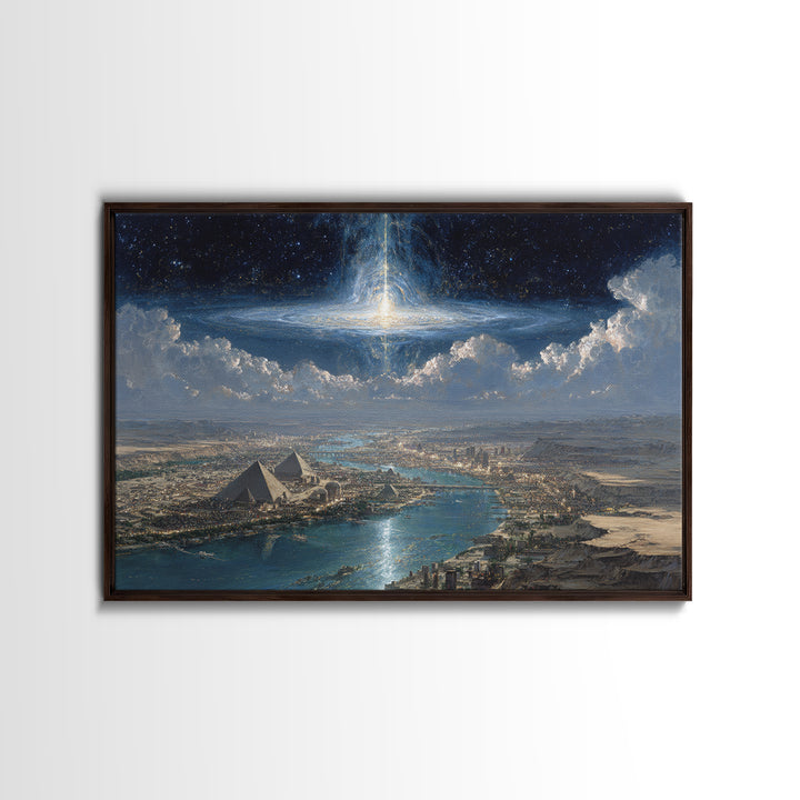 Cosmic Egyptian Pyramids Over Nile, Mystical African Wall Art, Spiritual Desert Landscape, Afrocentric Home Decor Gift Print