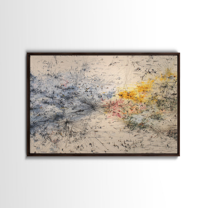Minimal Abstract Field Canvas Print, Black And Gold Line Art, Modern Textured Neutral Wall Decor For Office And Home Gift
