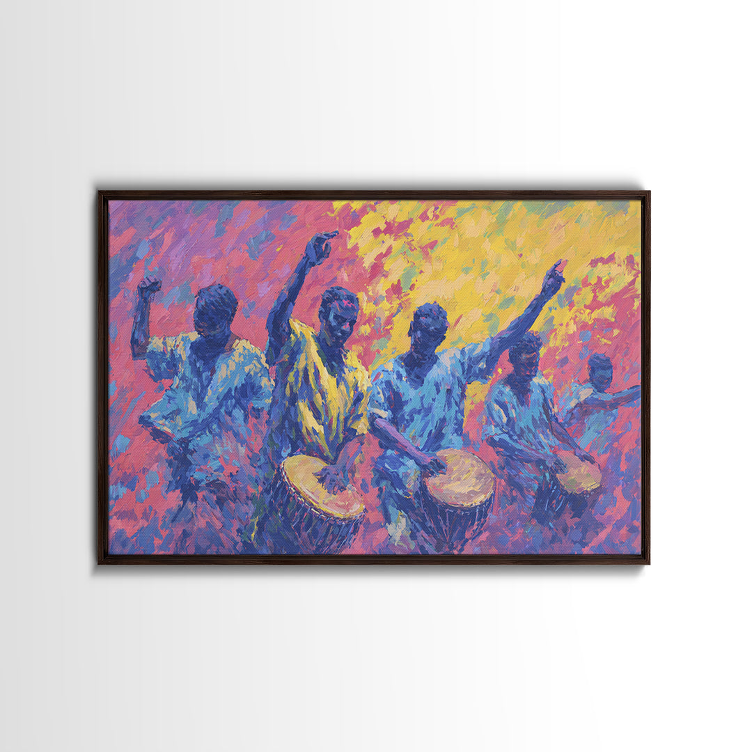 Vibrant African Drummers Celebration Wall Art, Colorful Afrocentric Music Painting, Black Culture Decor, Living Room Gift
