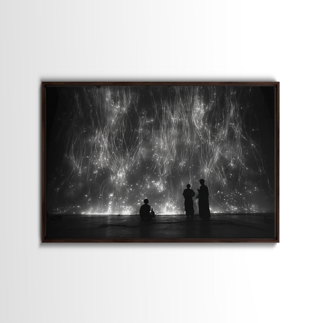 Black And White Light Installation Canvas Print, Minimalist Wall Art, Abstract Black Art, Modern Gallery Home Decor Gift