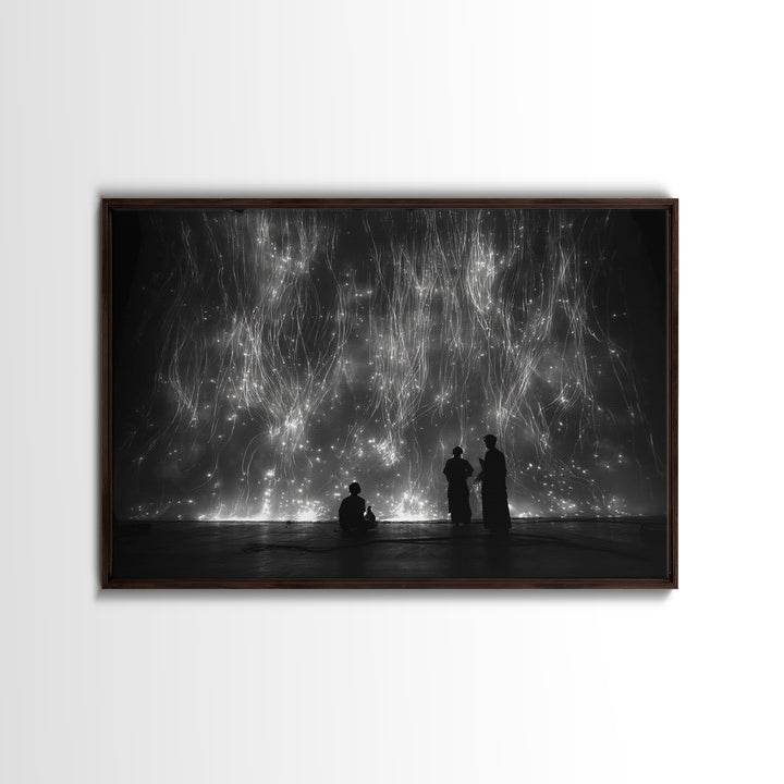 Black And White Light Installation Canvas Print, Minimalist Wall Art, Abstract Black Art, Modern Gallery Home Decor Gift