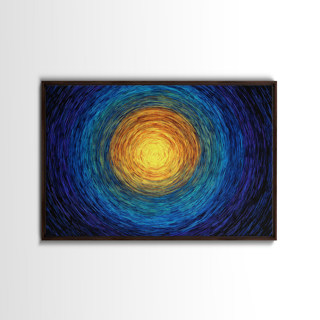 Radiant Sun Spiral In Blue And Gold Wall Art, Abstract African Inspired Print, Modern Canvas Decor, Meditation Room Artwork