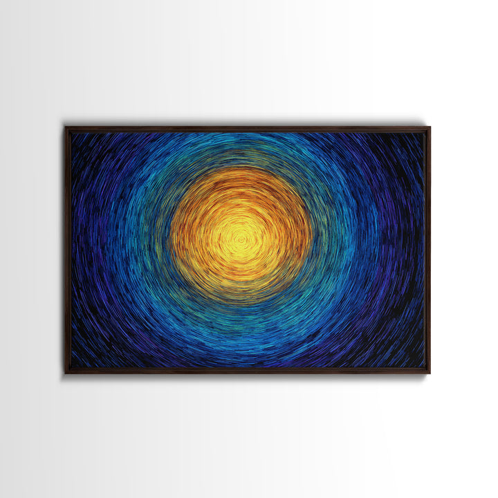 Radiant Sun Spiral In Blue And Gold Wall Art, Abstract African Inspired Print, Modern Canvas Decor, Meditation Room Artwork