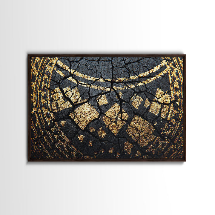 Black Gold Tribal Collar Detail Canvas Print, African Abstract Art, Textured Luxury Wall Decor, Modern Cultural Home Decor