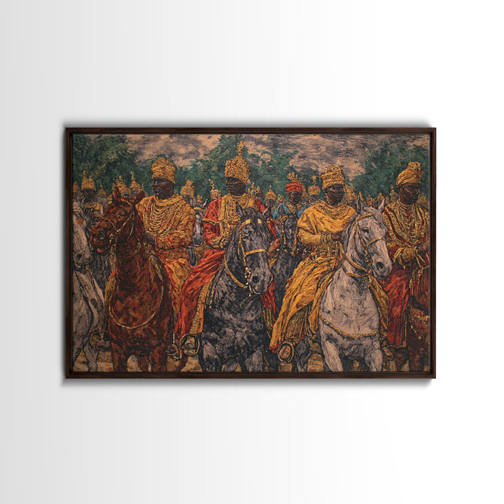 Regal African Horsemen Procession Wall Art, Royal Warrior Riders, Afrocentric Decor, Tribal History, Luxury Canvas Home Decor