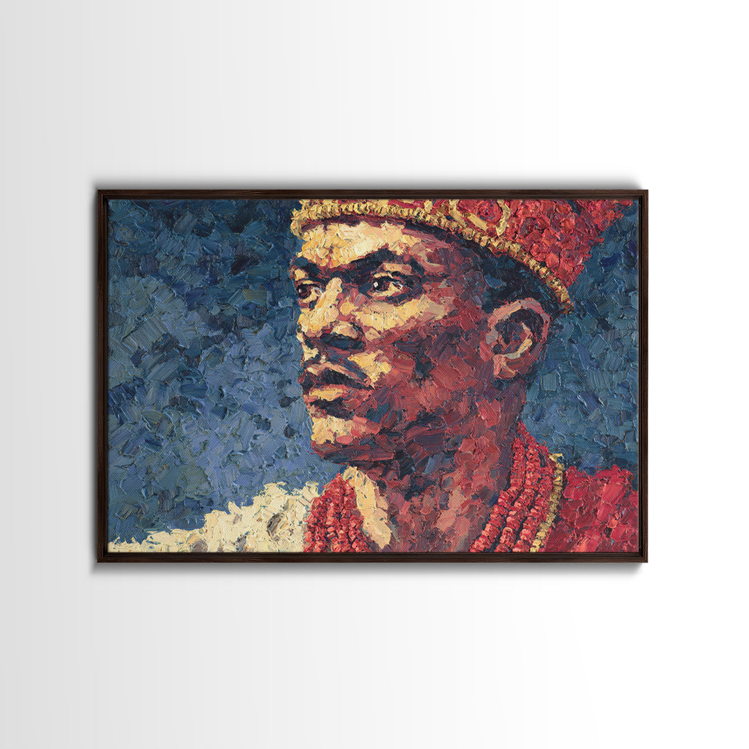 Young African Royal Portrait Wall Art, Red Crown Prince Painting, Black Man Portrait, Afrocentric Home Decor, Cultural Gift