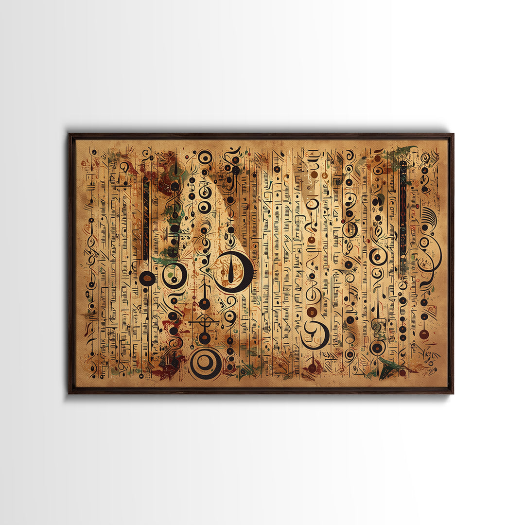 Ancient African Symbol Parchment Wall Art, Abstract African Art, Tribal Patterns, Afrocentric Decor, Cultural Canvas Print
