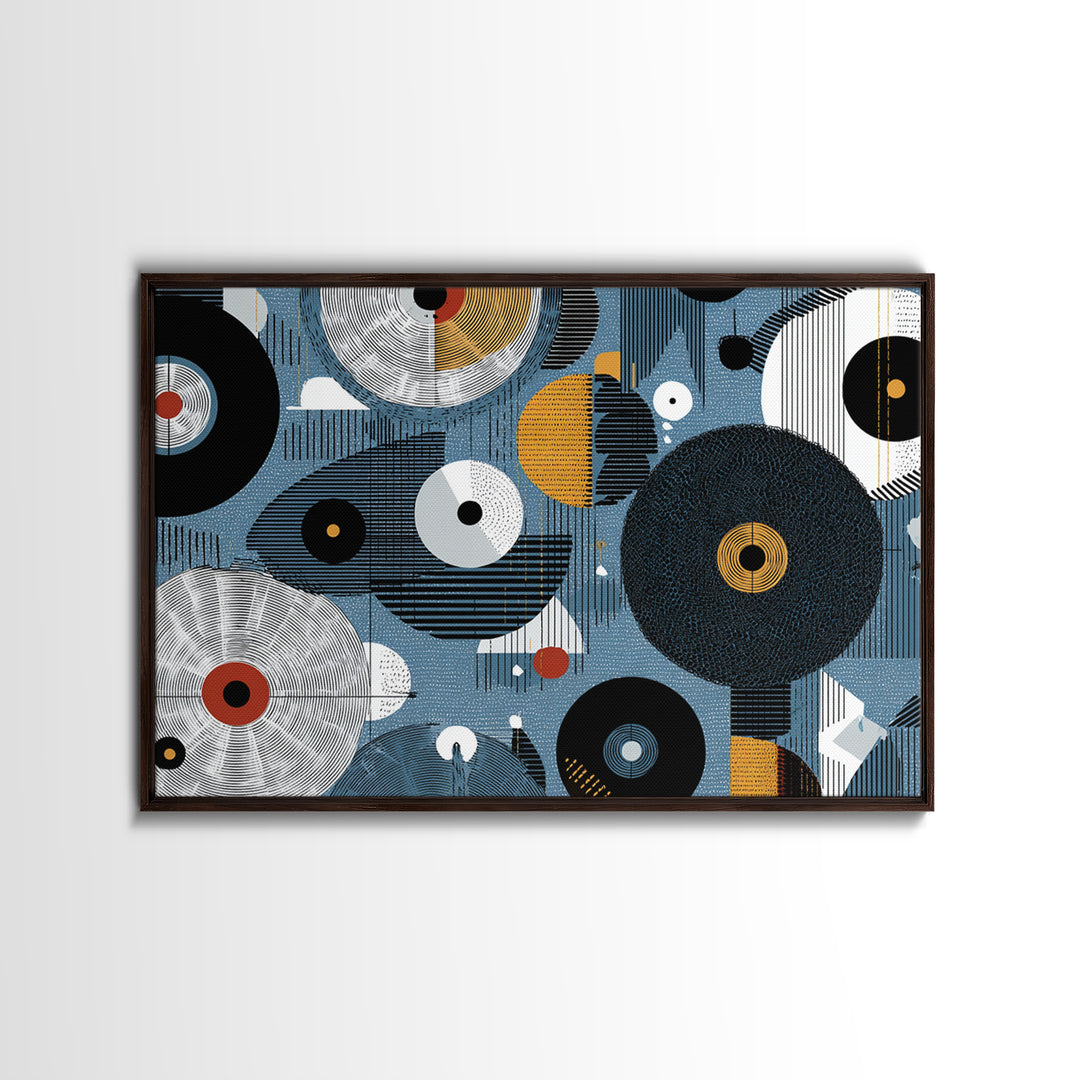 Blue Black Gold Geometric Circles Wall Art, Abstract African Art Decor, Modern Canvas Print For Living Room Office Home Decor