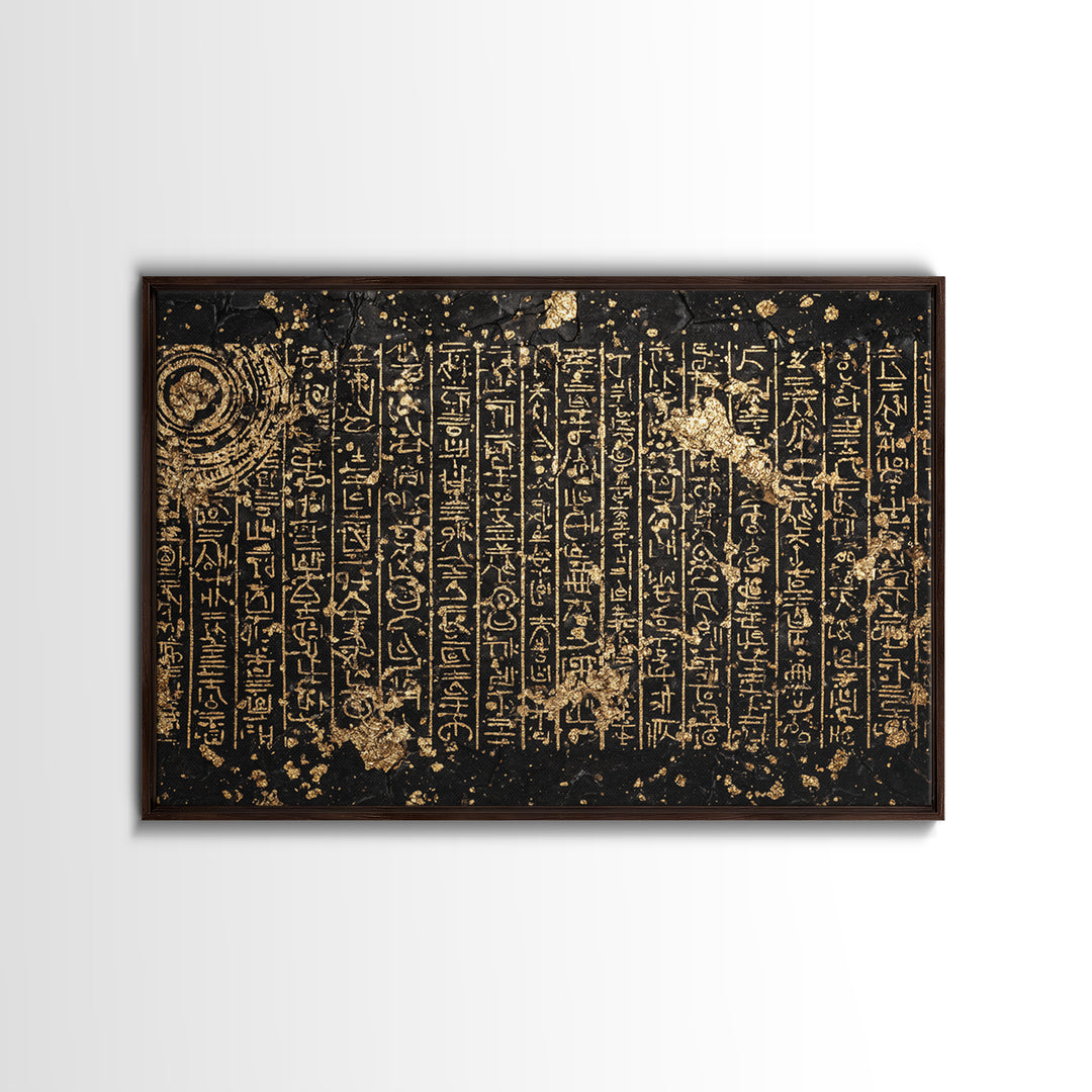 Gold Egyptian Hieroglyph Tablet Wall Art, Ancient African Culture Art, Black And Gold Canvas Decor, Luxury Home Decor Gift