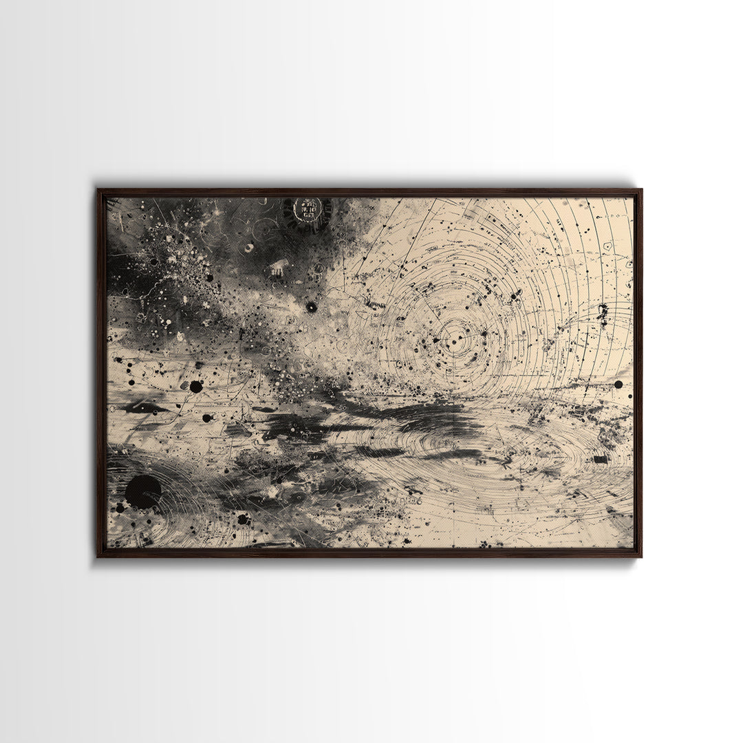 Black And White Celestial Map Wall Art, Abstract African Inspired Diagram, Mystical Modern Canvas Print, Office Decor Gift
