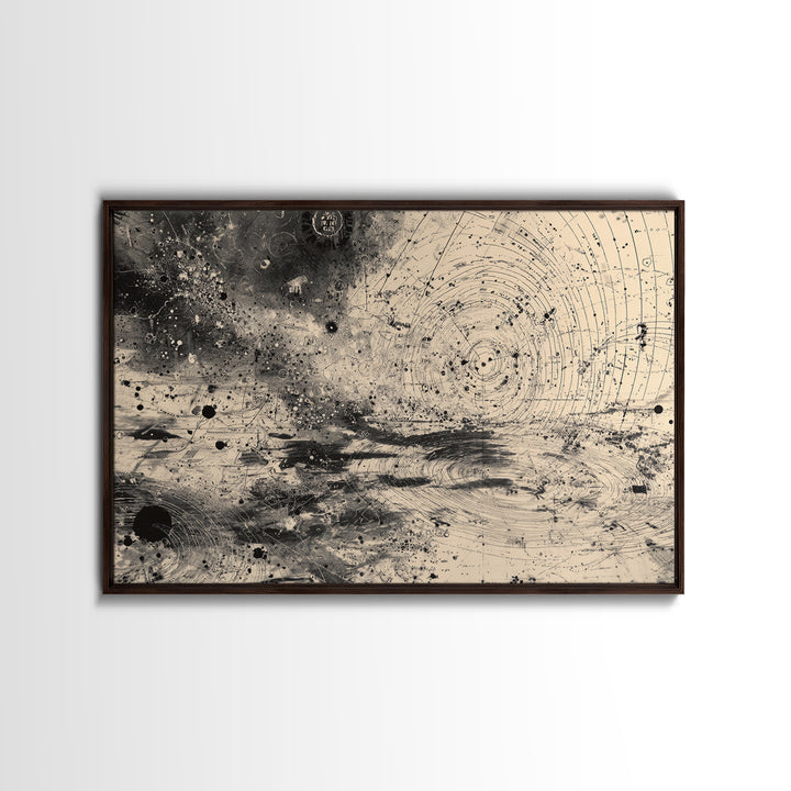 Black And White Celestial Map Wall Art, Abstract African Inspired Diagram, Mystical Modern Canvas Print, Office Decor Gift