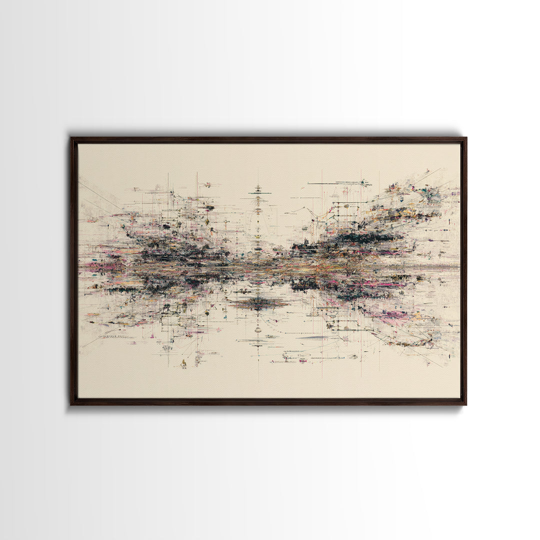 Expansive Abstract Data Field Wall Art, Modern Geometric Lines, Minimalist Office Decor For Tech Studio And Home Gallery