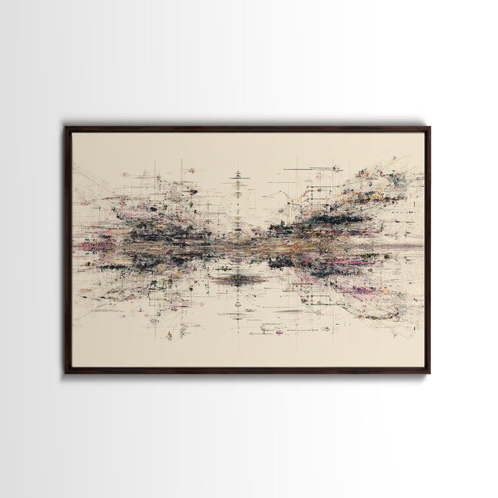 Expansive Abstract Data Field Wall Art, Modern Geometric Lines, Minimalist Office Decor For Tech Studio And Home Gallery