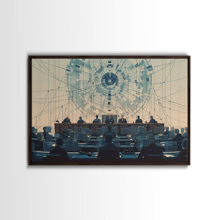 Futuristic Council Chamber Canvas Print, Digital Conference Hall Wall Decor, Modern Office Art For Lawyers And Leaders Gift