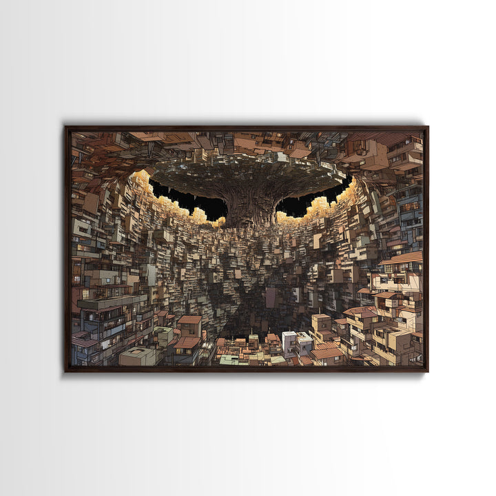 Dystopian Circular City Void, African Abstract Wall Art, Canvas Print, Urban Wall Art, Modern Black Art, Statement Decor