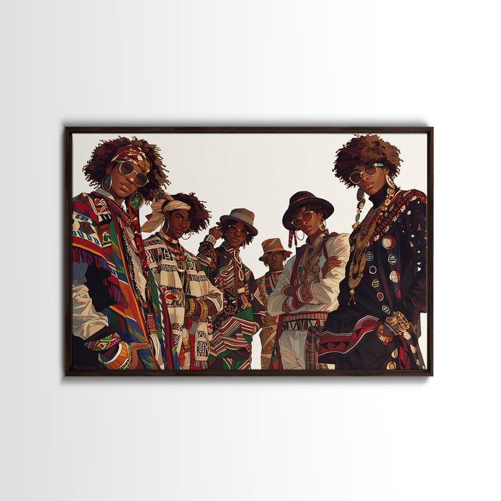 Stylish Afro Fashion Group Canvas Print, African Fabric, Ankara Wall Art, Modern Black Art, Cultural Home Decor, Gift For Her