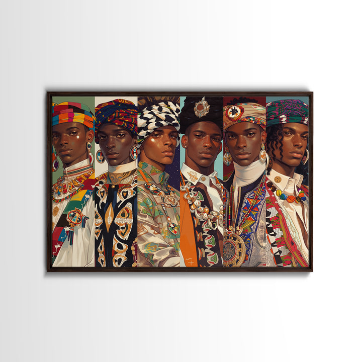 Six Regal African Portraits Wall Art, African Fabric, Nigerian Fashion Art, Black Beauty Art, Colorful Portrait Canvas Print