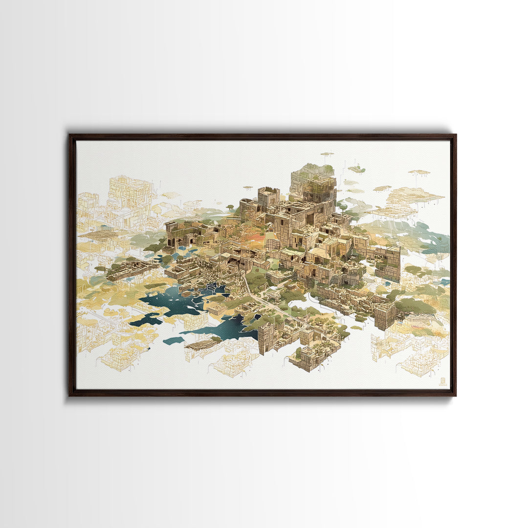 Floating Desert Megacity With Futuristic African Architecture Wall Art, Afrofuturism Decor, Modern Canvas Art For Office