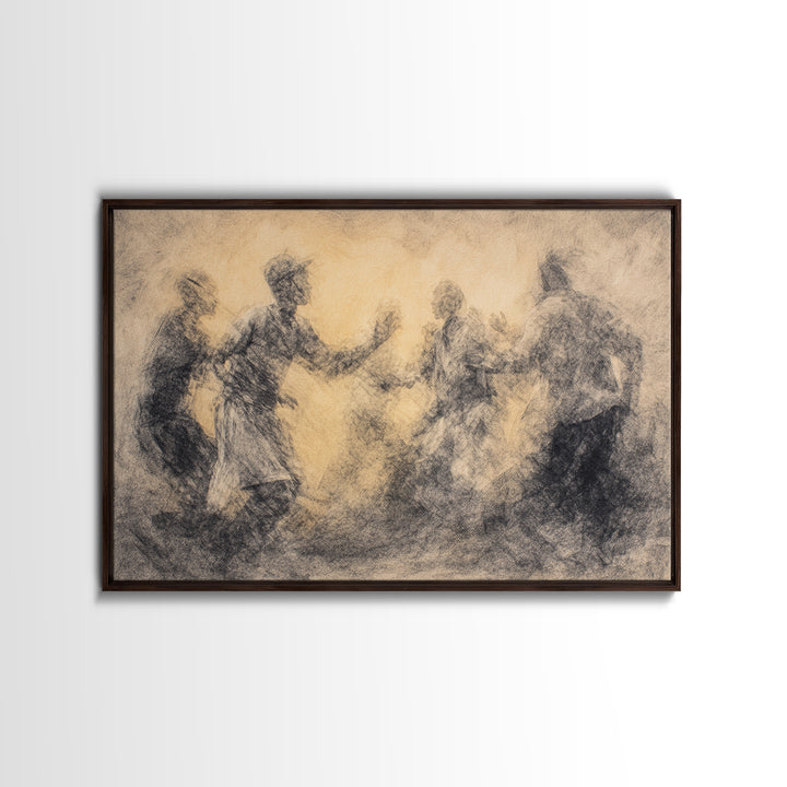 Charcoal African Celebration Dance Wall Art, Black Figures Sketch, Cultural Art Print, Traditional African Home Decor Gift
