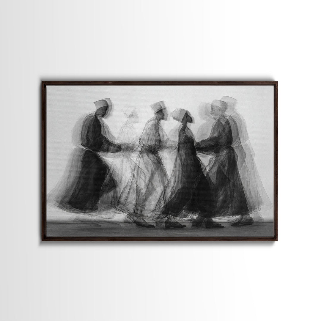 Blurred Monochrome Ceremonial Dancers Wall Art, African Abstract Art Print, Black Culture Decor, Modern Canvas Artwork Gift