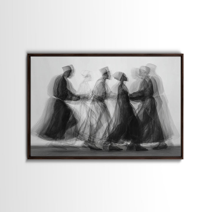 Blurred Monochrome Ceremonial Dancers Wall Art, African Abstract Art Print, Black Culture Decor, Modern Canvas Artwork Gift