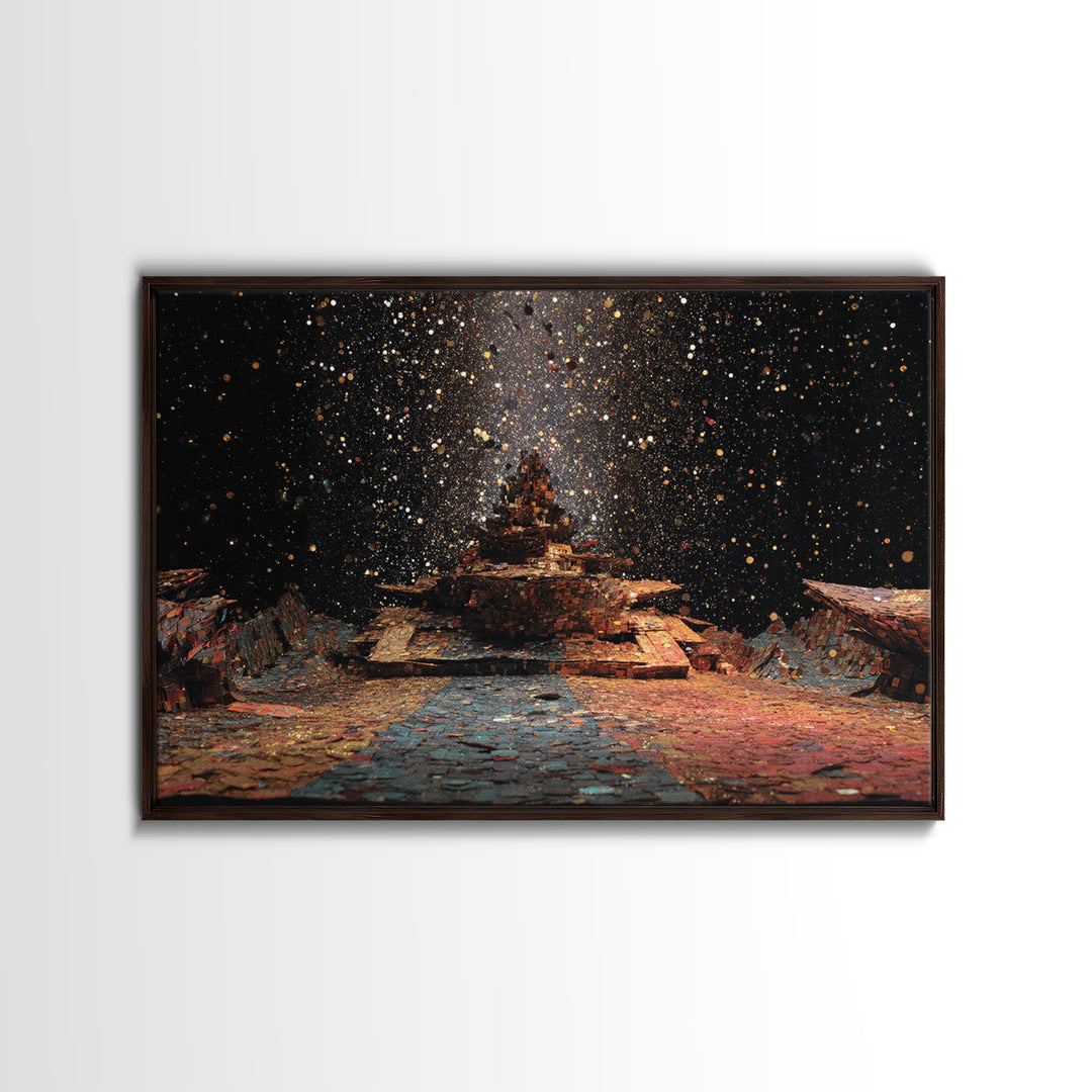 Ancient Starry African Temple Canvas Print, Mystical Wall Art, Black And Gold Art, Spiritual Cultural Home Decor Unique Gift