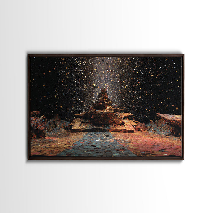 Ancient Starry African Temple Canvas Print, Mystical Wall Art, Black And Gold Art, Spiritual Cultural Home Decor Unique Gift