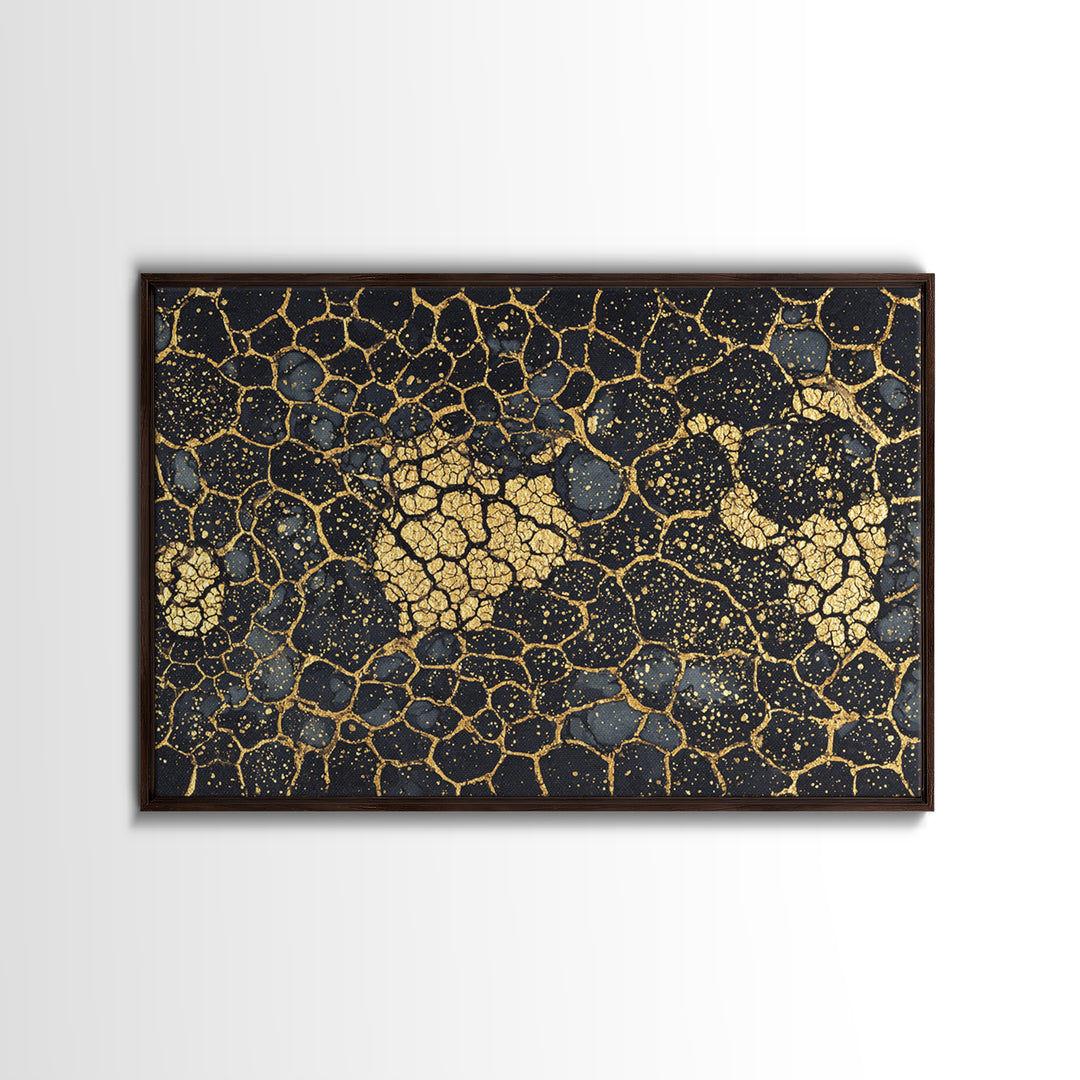 Black And Gold Crackle Abstract Canvas Print, Luxury Wall Art, Textured Art Print, Modern Home Decor, Statement Piece, Bold Artwork