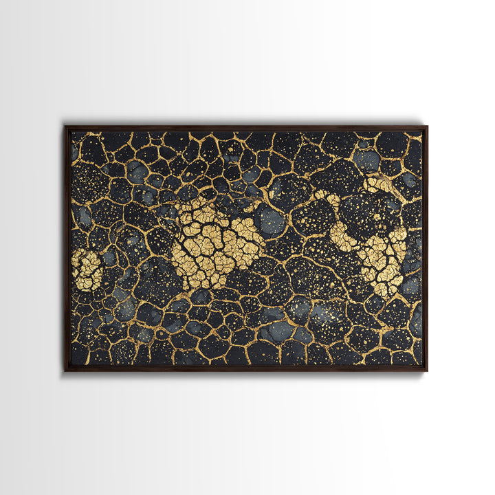 Black And Gold Crackle Abstract Canvas Print, Luxury Wall Art, Textured Art Print, Modern Home Decor, Statement Piece, Bold Artwork