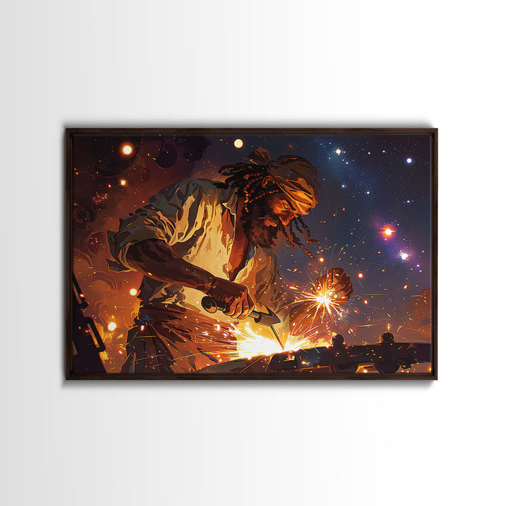Black Artisan Blacksmith Sparks Wall Art, African American Art, Cultural Artwork, Empowerment Gift, Modern Industrial Decor