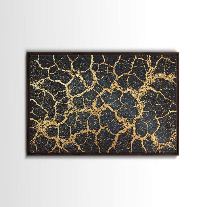 Black And Gold Cracked Earth Wall Art, Abstract African Art, Luxury Canvas Art, Textured Art Print, Elegant Home Decor Gift