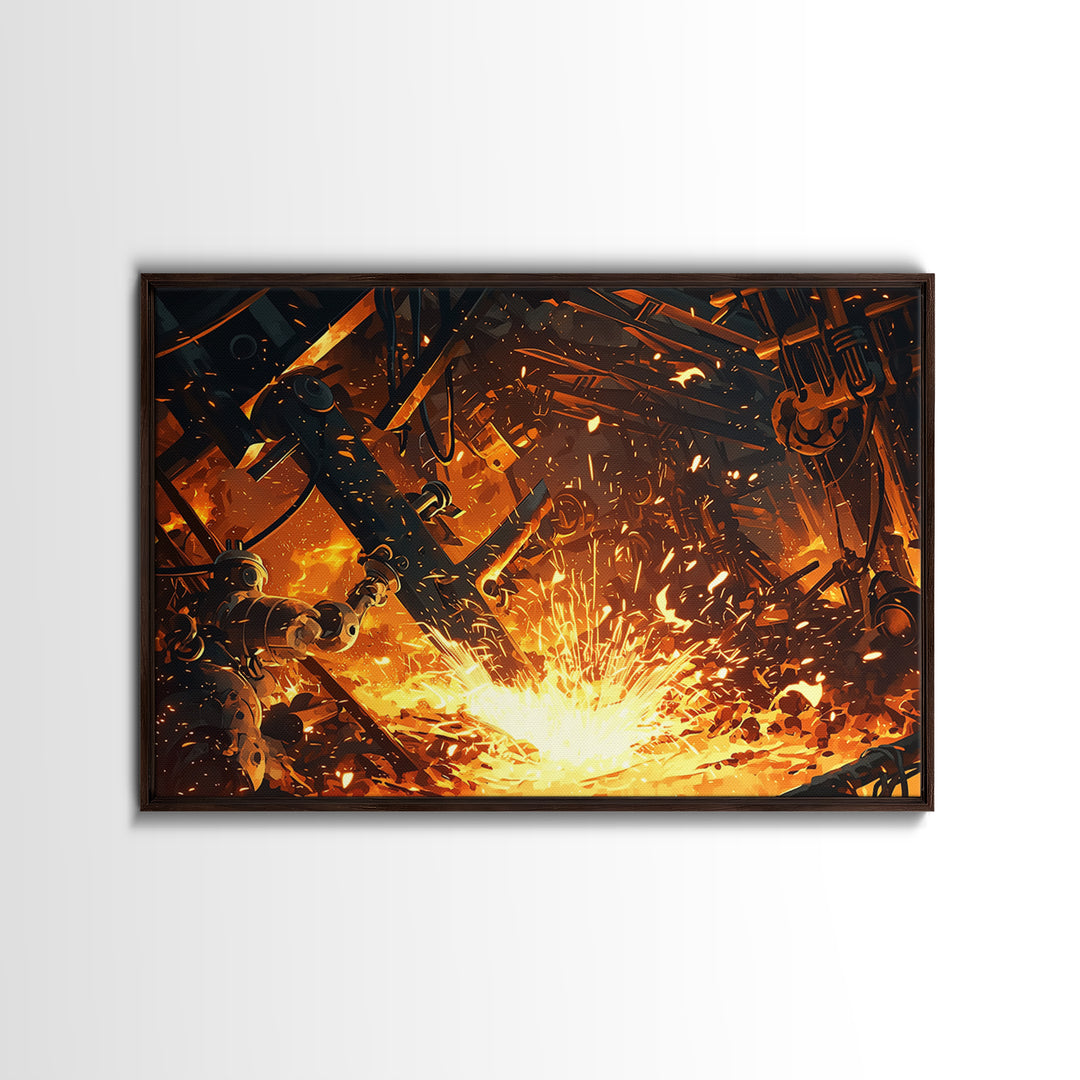 Robotic Molten Forge Canvas Print, Afrofuturism Decor, Industrial Wall Art, Modern Canvas Art, Bold Unique Home Decor Gift