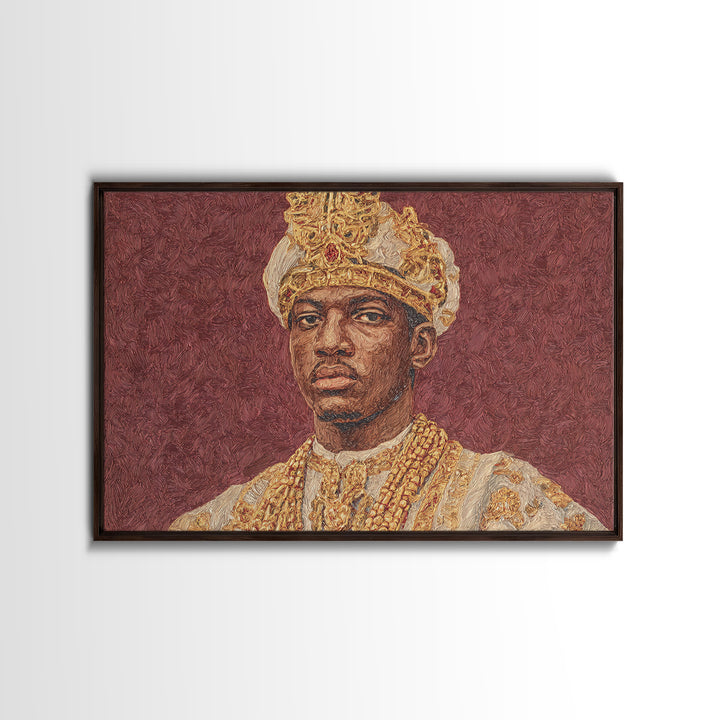 Regal African King Portrait Framed Canvas Print, African American Art, African Heritage Art, Black History Gift, Royal Wall Art