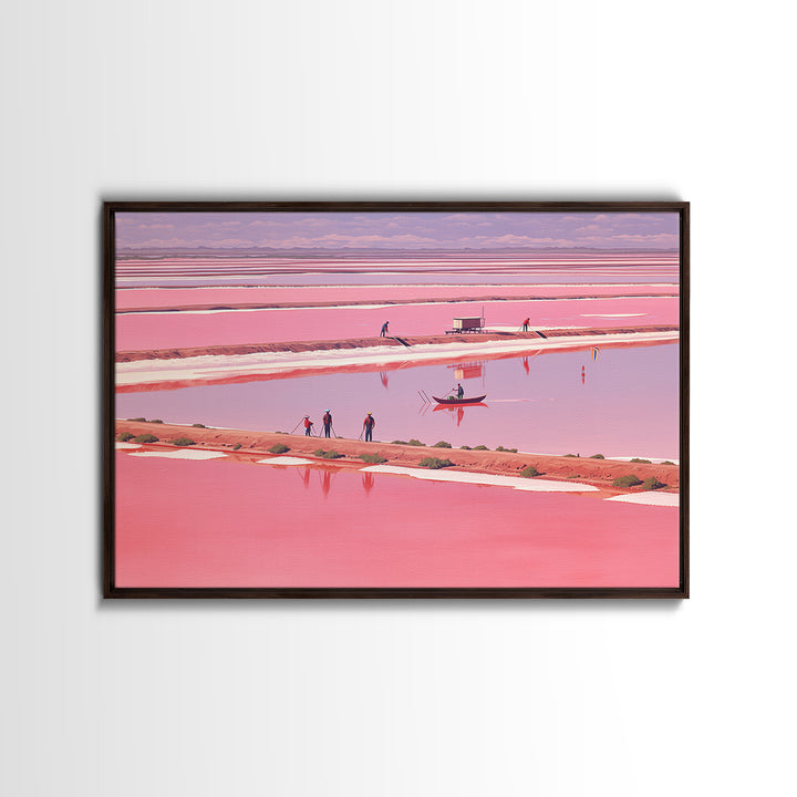 Pink African Salt Lake With Boats Wall Art, Senegal Inspired Landscape, Pastel Travel Print, Coastal Home Decor, Unique Gift