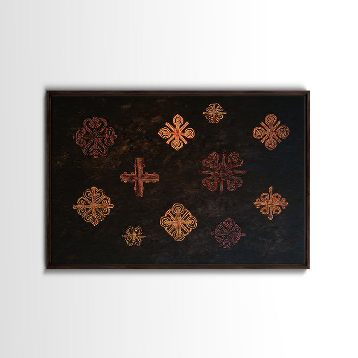 Black Mud Cloth Adinkra Symbols Wall Art, African Patterns, Tribal Textile Art, Ethnic Home Decor, Bold Cultural Print For Living Room