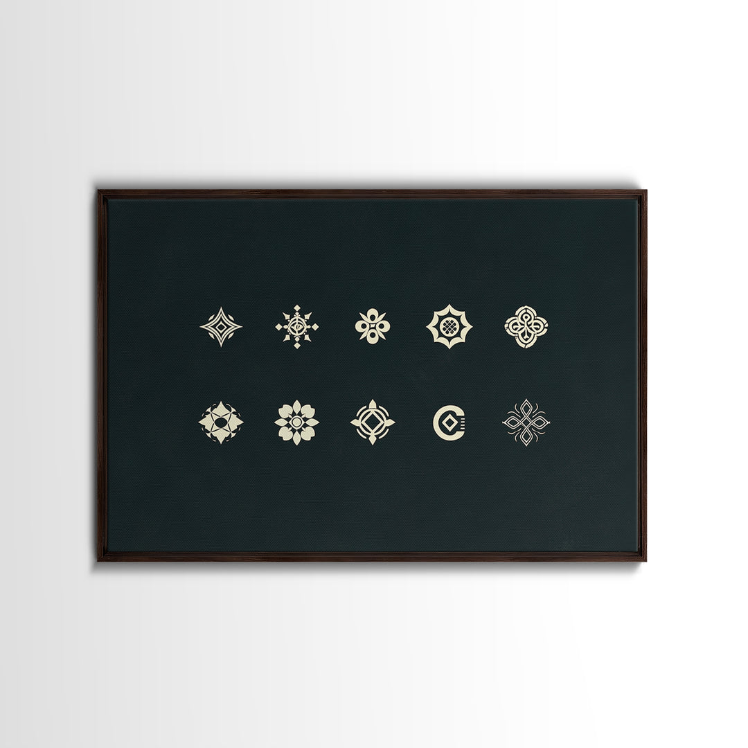 Cream Tribal Symbols On Black Canvas Print, African Patterns, Geometric Wall Art, Minimalist Decor, Ethnic Home Decor Gift