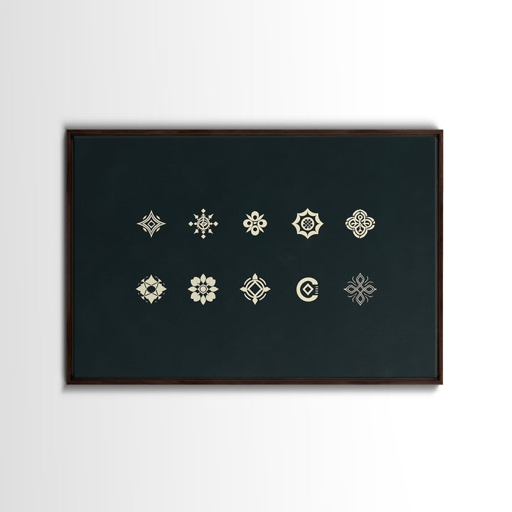 Cream Tribal Symbols On Black Canvas Print, African Patterns, Geometric Wall Art, Minimalist Decor, Ethnic Home Decor Gift