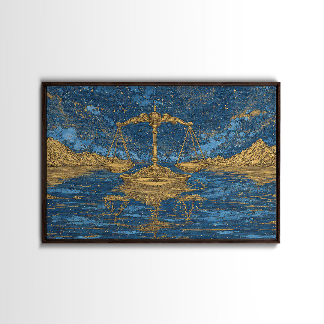 Golden Scales Over Desert Lake Wall Art, African Egyptian Art, Mystical Wall Art, Blue Gold Canvas, Statement Wall Decor
