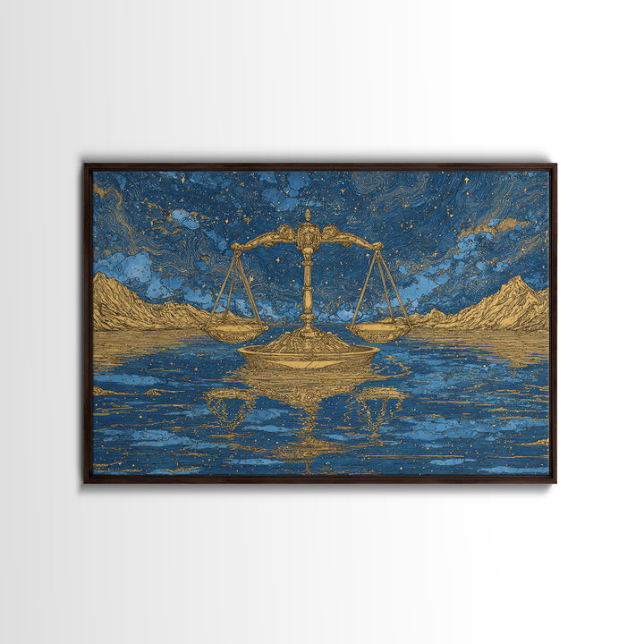 Golden Scales Over Desert Lake Wall Art, African Egyptian Art, Mystical Wall Art, Blue Gold Canvas, Statement Wall Decor